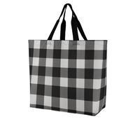 LPSADGF Sac fourre-tout pour femme motif cheval arabe noir - Sac d'épicerie pliable et réutilisable, sac à bandoulière, Plaid noir et blanc, 40x40x16cm