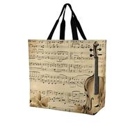 LPSADGF Sac fourre-tout pour femme motif cheval arabe noir - Sac d'épicerie pliable et réutilisable, sac à bandoulière, Notes de musique, 40x40x16cm