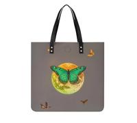 LPSADGF Sac fourre-tout punk rock avec écouteurs crânes pour femme, sac à main en cuir, trousse de maquillage avec boucle magnétique, sac décontracté, Papillon vert soleil et lune, 39x39cm