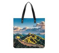 LPSADGF Sac fourre-tout punk rock avec écouteurs crânes pour femme, sac à main en cuir, trousse de maquillage avec boucle magnétique, sac décontracté, La Grande Muraille de Chine, 39x39cm
