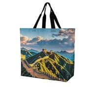 LPSADGF Sac fourre-tout punk rock avec écouteurs crânes pour femme - Sac d'épicerie pliable réutilisable, sac à main à bandoulière, La Grande Muraille de Chine, 40x40x16cm
