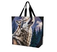 LPSADGF Sac fourre-tout punk rock avec écouteurs crânes pour femme - Sac d'épicerie pliable réutilisable, sac à main à bandoulière, Loups, 40x40x16cm