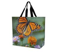 LPSADGF Sac fourre-tout réutilisable et pliable avec motif fleurs de coquelicot pour femme, Papillons monarques, 40x40x16cm