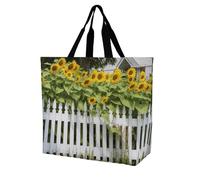 LPSADGF Sac fourre-tout Sea Sunset Flying Dragon pour femme - Sac d'épicerie réutilisable, pliable, sac à main à bandoulière, Clôture blanche tournesols, 40x40x16cm