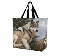 LPSADGF Sac fourre-tout Sea Sunset Flying Dragon pour femme - Sac d'épicerie réutilisable, pliable, sac à main à bandoulière, Snow Mountain Wild Wolf, 40x40x16cm