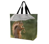 LPSADGF Sac fourre-tout Sea Sunset Flying Dragon pour femme - Sac d'épicerie réutilisable, pliable, sac à main à bandoulière, Écureuil tenant un parapluie, 40x40x16cm