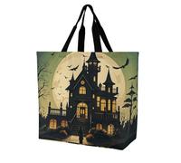 LPSADGF Sac fourre-tout Toscane pour femme - Sac d'épicerie pliable et réutilisable, sac à main à bandoulière, Manoir hanté noir, 40x40x16cm