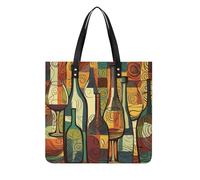 LPSADGF Sacs fourre-tout égyptiens antiques pour femme - Sac à main en cuir - Trousse de maquillage avec boucle magnétique - Sac décontracté, Art de la bouteille de vin, 39x39cm