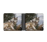 LPSADGF Sea Sunset Flying Dragon Portefeuille en cuir avec pince à billets pour homme avec 6 emplacements pour cartes, 2 poches cachées, Snow Mountain Wild Wolf, Taille unique, Moderne