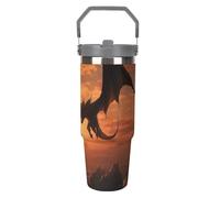 LPSADGF Sea Sunset - Gobelet de 887 ml avec paille, tasse de voyage isotherme en acier inoxydable avec poignée, tasse à café sous vide à double paroi, couvercle anti-fuite, garde les boissons chaudes