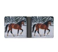 LPSADGF Shabby Chic Roses Portefeuille en cuir avec pince à billets pour homme avec 6 emplacements pour cartes, 2 poches cachées, Chevaux de sport dans la neige Hiver, Taille unique, Moderne