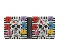 LPSADGF Shabby Chic Roses Portefeuille en cuir avec pince à billets pour homme avec 6 emplacements pour cartes, 2 poches cachées, Squelette et fleur noir et blanc, Taille unique, Moderne