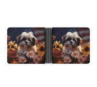 LPSADGF Shih Tzu Portefeuille en cuir pour homme Motif chien et fleurs Avec 6 emplacements pour cartes, 2 poches cachées, Shih Tzu Chien et Fleurs, One size, Moderne