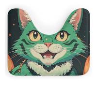 LPSADGF Tapis de toilette en forme de U avec dos antidérapant, séchage rapide et lavable pour la plupart des salles de bain Motif chat vert