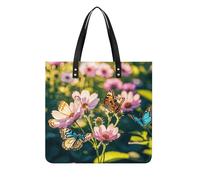 LPSADGF The Witch of Darkness Sac fourre-tout en cuir pour femme avec boucle magnétique, Papillons et fleurs, 39x39cm