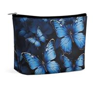 LPSADGF Trousse de toilette pour femme - Trousse de maquillage portable avec fermeture éclair - Légère et mignonne - Pour voyage, accessoires, essentiels, Papillons bleu foncé, One Size
