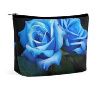 LPSADGF Trousse de toilette pour femme - Trousse de maquillage portable avec fermeture éclair - Légère et mignonne - Organiseur de maquillage pour voyage, accessoires, essentiels, Fleurs roses bleues