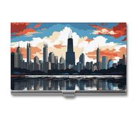 LPSADGF White Panther Étui fin pour cartes de visite en alliage d'aluminium et métal avec rabat pour cartes de visite pour homme et femme (style boucle), Horizon de Chicago, One size, Moderne