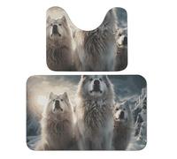 LPSADGF Wolf Tribe - Lot de 2 tapis de bain doux en forme de U - Tapis de toilette doux en forme de U - Tapis de bain à séchage rapide pour salle de bain, baignoire, lavable et super absorbant - 50 x