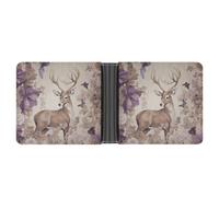 LPSADGF Young Penguins With Snow Portefeuille en cuir avec pince à billets pour homme avec 6 emplacements pour cartes, 2 poches cachées, Oiseaux de cerf avec fleurs, Taille unique, Moderne