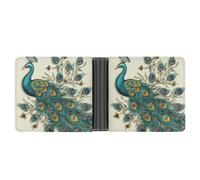 LPSADGF Young Penguins With Snow Portefeuille en cuir avec pince à billets pour homme avec 6 emplacements pour cartes, 2 poches cachées, Motif paon., Taille unique, Moderne