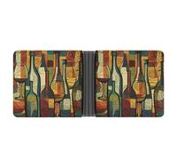 LPSADGF Young Penguins With Snow Portefeuille en cuir avec pince à billets pour homme avec 6 emplacements pour cartes, 2 poches cachées, Art de la bouteille de vin, Taille unique, Moderne