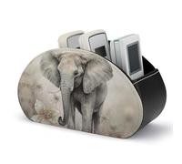 LPSBVNM Support de télécommande en cuir synthétique avec 5 compartiments, animaux mignons imprimés éléphants, boîte de rangement pour télécommandes TV, contrôleurs multimédias, bureau