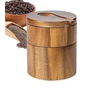 Lpsdssre Wooden Salt Box | Salt Container | Sea Salt Holder | Double Layer Salt Box | Built In Spoon Salt Box Compact Yet Spacious Design For Pepper Seasoning Bath Salt Sea Salt