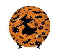 LPSRTWE Assiette décorative en porcelaine anglaise volante de sorcière d'Halloween, assiettes décoratives en céramique de 20,3 cm avec support de présentation, ornements en céramique pour la maison