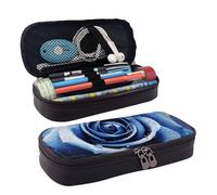 LPSRTWE Belle trousse à crayons avec illustration de rose bleue de grande capacité en cuir avec fermeture éclair pour homme et femme