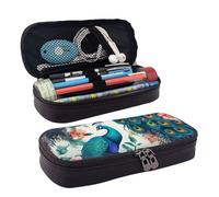 LPSRTWE Belle trousse à crayons de grande capacité en cuir avec fermeture éclair pour homme et femme Motif fleurs de paon