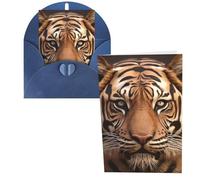 LPSRTWE Cartes de vœux vierges semi-pliées en papier cartonné avec enveloppes, carte d'anniversaire 10,2 x 15,2 cm, carte vierge « Get Well » en 3D, motif tête de tigre, cartes amusantes pour toutes