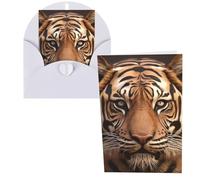 LPSRTWE Cartes de vœux vierges semi-pliées en papier cartonné avec enveloppes, carte d'anniversaire 10,2 x 15,2 cm, carte vierge « Get Well » en 3D, motif tête de tigre, cartes amusantes pour toutes