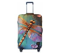 LPSRTWE Housse de bagage de voyage anti-rayures - Élastique - Épais - Lavable - Motif libellule peinte à la main - Convient aux bagages de 45,7 à 81,3 cm, noir, X-Large