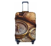 LPSRTWE Housse de bagage de voyage anti-rayures - Housse de protection élastique épaisse - Lavable - Boussole et vieille carte du monde - Convient aux bagages de 45,7 à 81,3 cm, Noir , L