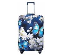 LPSRTWE Housse de bagage de voyage anti-rayures - Housse de protection élastique épaisse - Lavable - Motif papillons bleus et fleurs blanches - Convient aux bagages de 45,7 à 81,3 cm, Noir , L