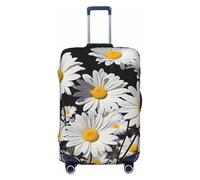 LPSRTWE Housse de bagage de voyage anti-rayures - Housse de protection élastique épaisse - Lavable - Motif marguerite blanche - Convient aux bagages de 45,7 à 81,3 cm, Noir , S