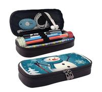 LPSRTWE Jolie trousse à crayons de Noël en cuir avec fermeture éclair et bonhomme de neige - Grande capacité - Pour homme et femme
