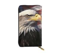 LPSRTWE Portefeuille ultra fin en cuir pour femme avec drapeau américain et aigle long porte-monnaie porte-cartes de crédit, pochette à deux volets, noir, taille unique, classique, Noir , Taille