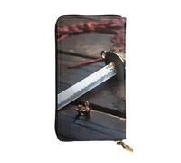 LPSRTWE Portefeuille ultra fin en cuir pour femme avec épée de samouraï japonais, porte-monnaie, porte-cartes de crédit, pochette à deux volets, noir, taille unique, classique, Noir , Taille unique