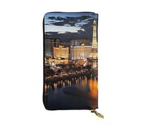 LPSRTWE Portefeuille ultra fin en cuir pour femme Las Vegas vue de nuit Long porte-monnaie porte-cartes de crédit Pochette à deux volets, noir, taille unique, classique, Noir , Taille unique