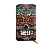 LPSRTWE Portefeuille ultra fin en cuir pour femme Motif crânes Jour des morts Long porte-monnaie porte-cartes de crédit Pochette à deux volets, noir, taille unique, classique, Noir , Taille unique