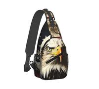 LPSRTWE Sac à dos à bandoulière léger - Sac de poitrine léger - Motif aigle chauve - Drapeau des vétérans - Sac banane pour voyage et randonnée
