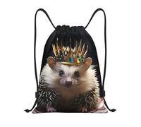 LPSRTWE Sac à dos à cordon imperméable avec cordon de serrage couronne et hérisson, sac à dos léger pour le sport, la gym, Noir/blanc, S