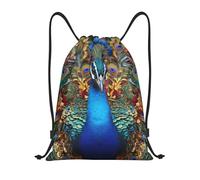 LPSRTWE Sac à dos avec cordon de serrage imperméable et élégant motif paon, noir, Small, Sacs à dos de voyage