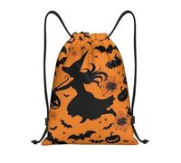 LPSRTWE Sac à dos étanche avec cordon de serrage pour Halloween, sorcière, volante, sac à dos léger pour le sport, la gym, Noir/blanc, M