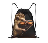 LPSRTWE Sac à dos étanche avec cordon de serrage - Sac à dos à cordon, motif animal, hérisson, musique, violon, sac à dos léger pour le sport, la gym, Noir/blanc, M