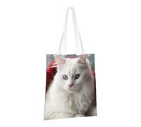 LPSRTWE Sac fourre-tout en toile robuste et réutilisable, sac de courses mignon avec motif chat blanc pour femme, noir, taille unique