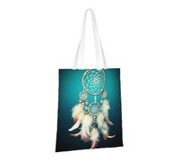 LPSRTWE Sac fourre-tout en toile robuste réutilisable avec attrape-rêves et plumes pour femme Blanc
