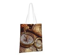 LPSRTWE Sac fourre-tout en toile robuste réutilisable avec boussole et carte du monde - Sac cadeau pour femme - Noir - Taille unique